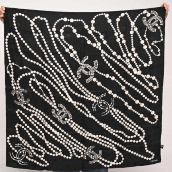 Chanel Silk Scarf with Pearl Print, New, Never Worn - Picture 2 of 7